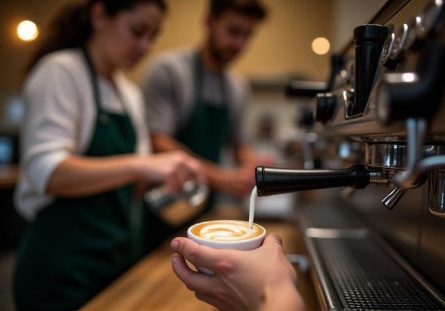 Studente che impara la latte art durante un corso di formazione